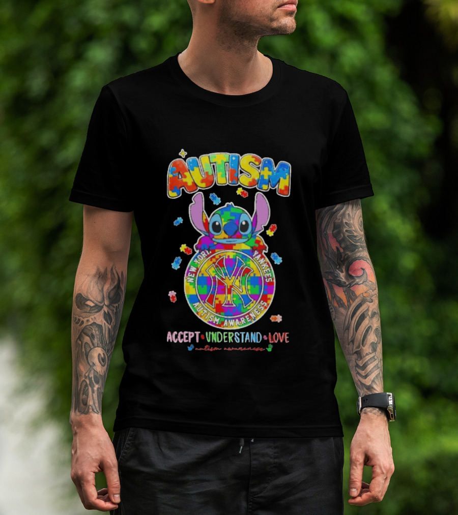 New York Yankees Stitch Autism Awareness Accept Understand Love T-Shirt