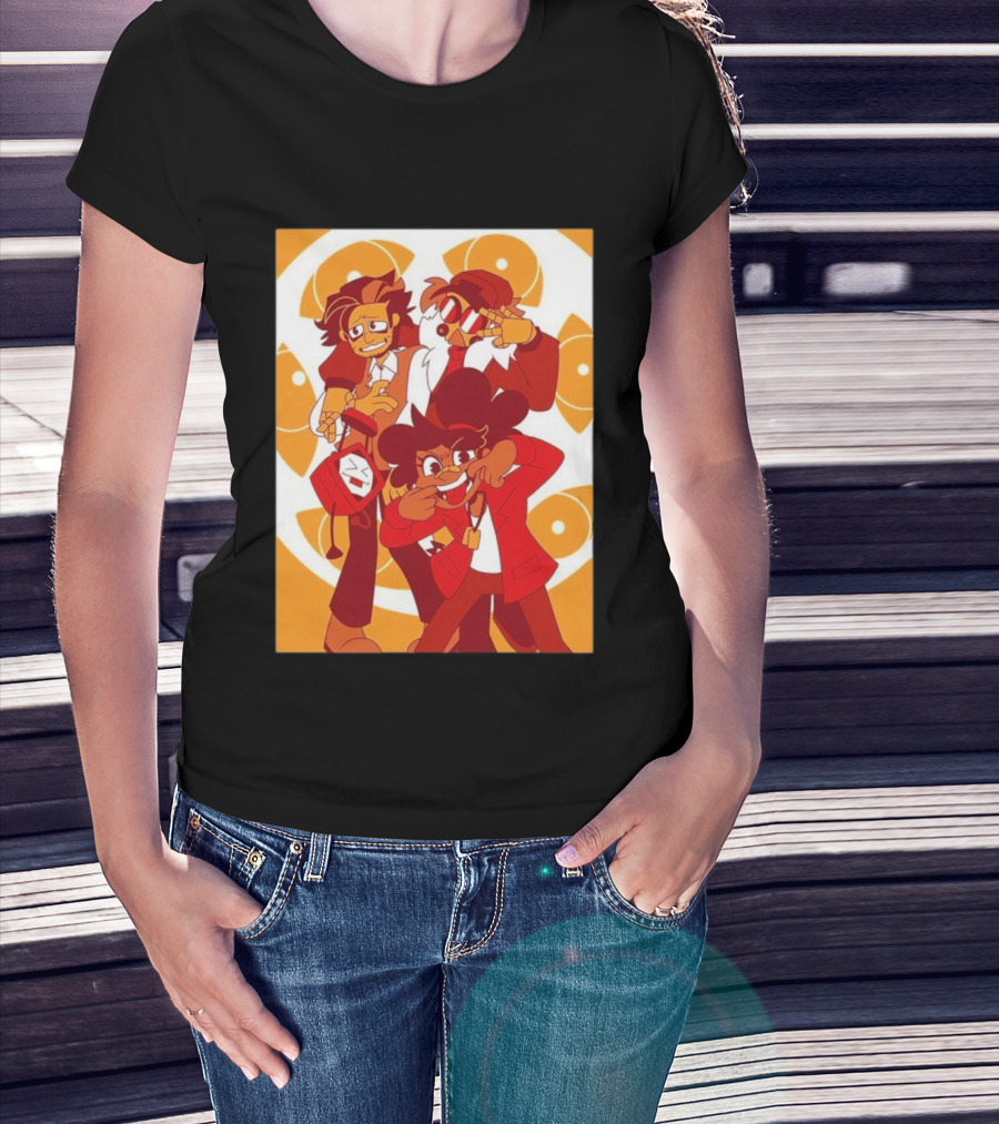 Epilogue Mural Red And White Cartoon Characters With Unique Hairstyles And Outfits T-Shirt