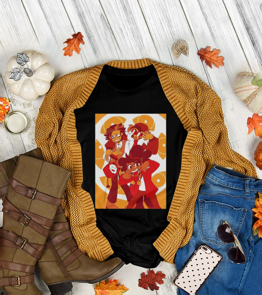 Epilogue Mural Red and White Cartoon Characters with Unique Hairstyles and Outfits T-Shirt