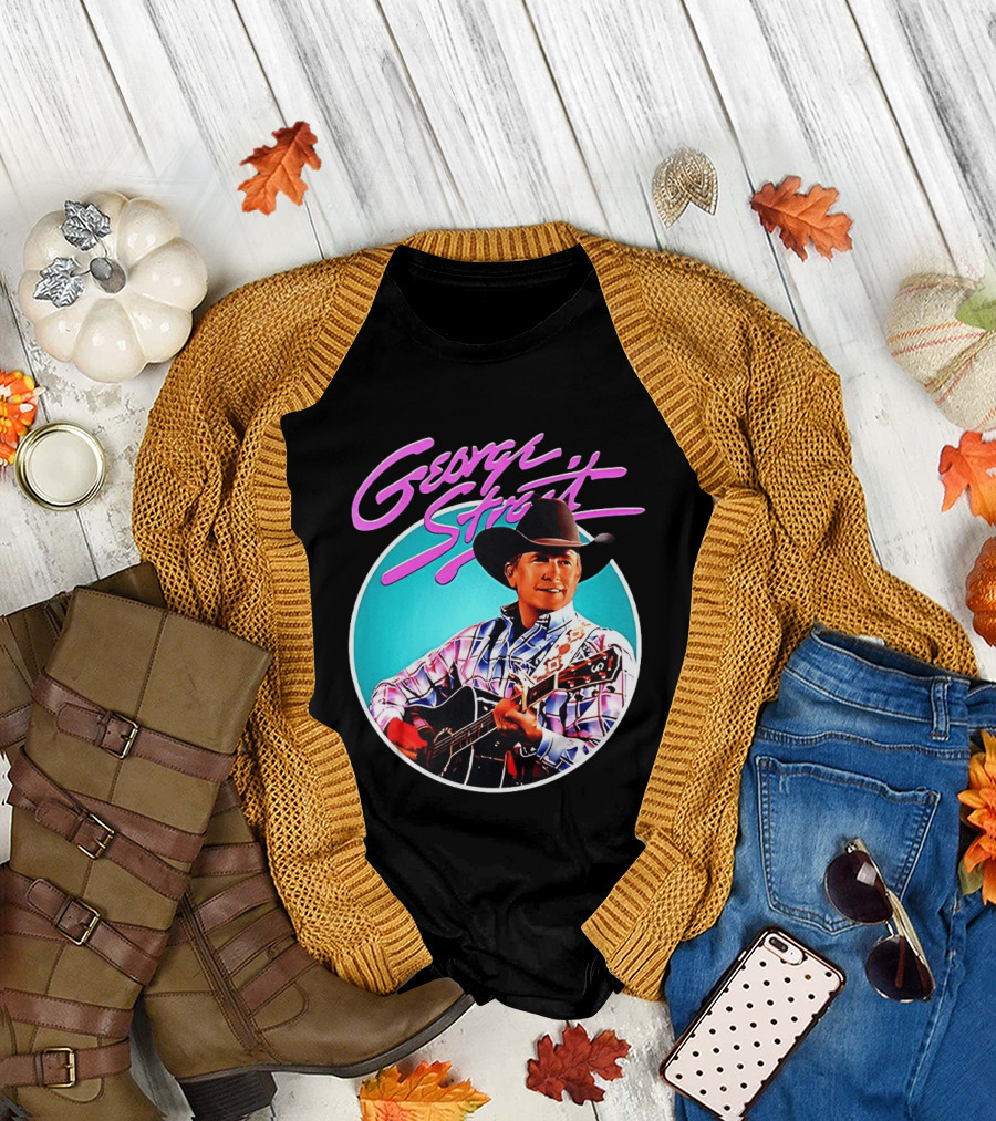 George Strait Country Music Legend Cowboy Hat and Guitar T-Shirt