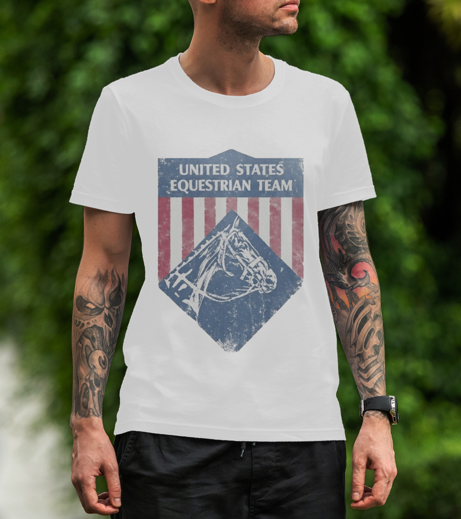 United States Equestrian Team Vintage Horse Graphic Stripes T-Shirt