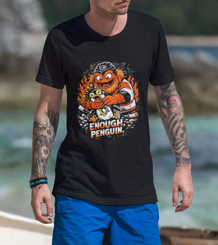Gritty Enough Penguin Philadelphia Flyers Vs Penguins Retro Comic T-Shirt