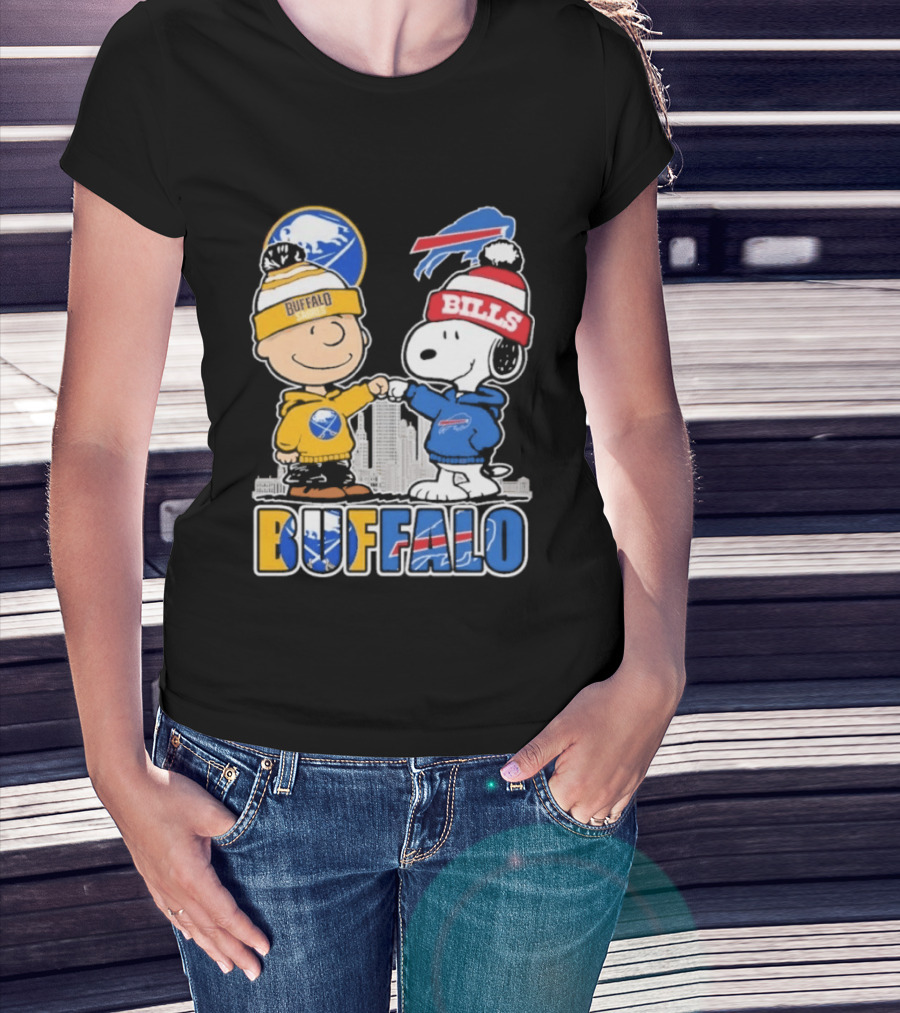 Buffalo Peanuts Fist Bump Sabres Bills Collaboration T-Shirt