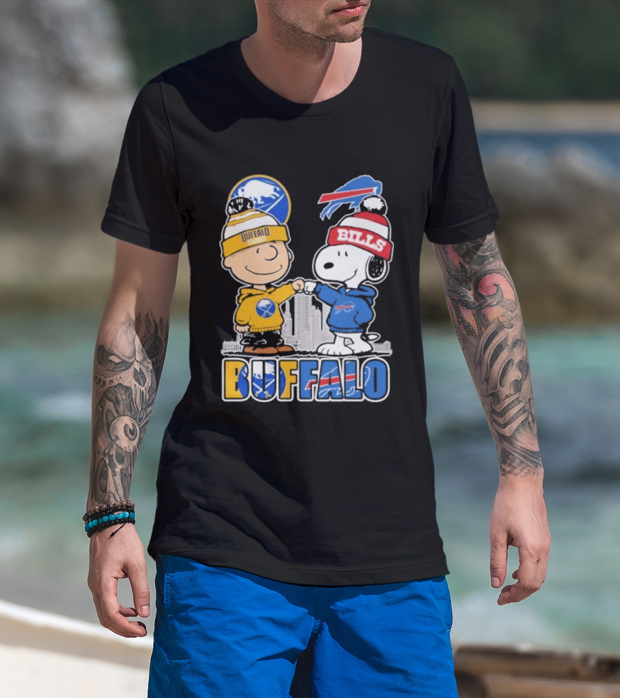 Buffalo Peanuts Fist Bump Sabres Bills Collaboration T-Shirt