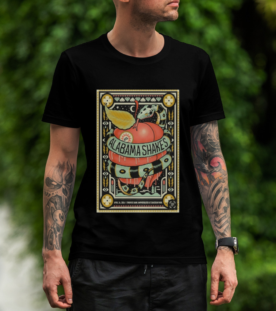 Alabama Shakes April 24 2026 Synovus Bank Amphitheater Chastain Park Atlanta Snake And Apple T-Shirt