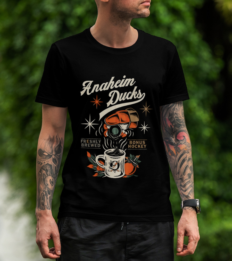 Anaheim Ducks Freshly Brewed Bonus Hockey Coffee Motif T-Shirt