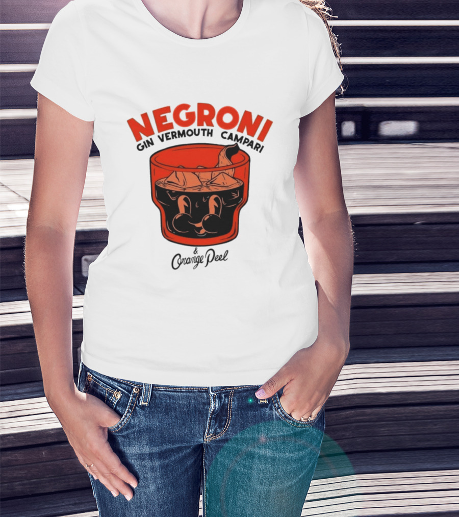Negroni Gin Vermouth Campari With Orange Peel And Ice Retro Comic T-Shirt