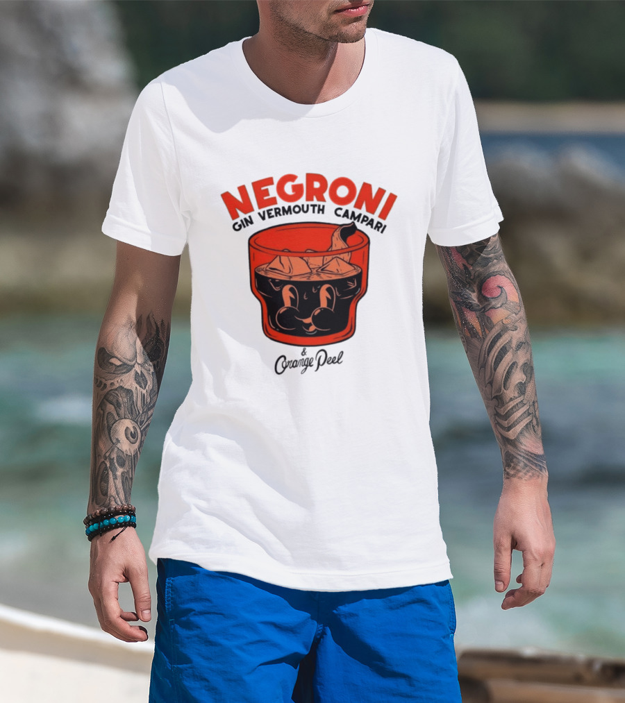 Negroni Gin Vermouth Campari With Orange Peel And Ice Retro Comic T-Shirt