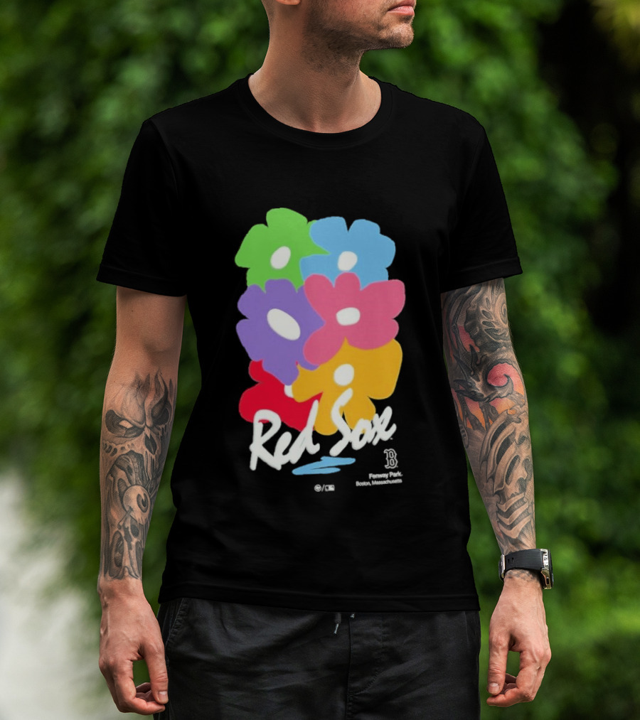 Boston Red Sox 47 Dark Green Red Sox Flower Power Murakami Gallery Foundation T-Shirt
