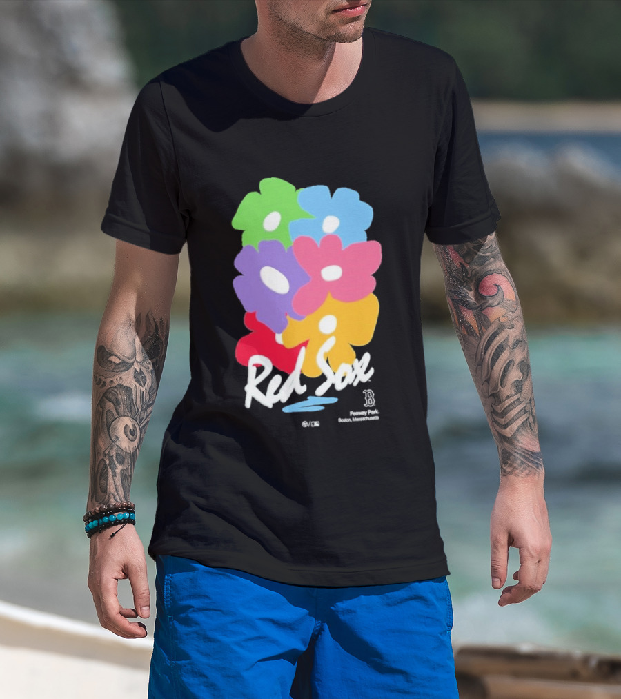 Boston Red Sox 47 Dark Green Red Sox Flower Power Murakami Gallery Foundation T-Shirt