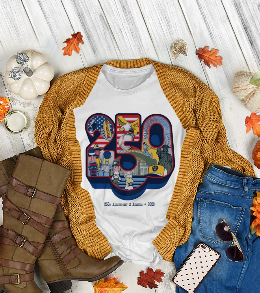 Milwaukee Brewers American Baseball Hotdog Eagle Statue of Liberty 250th Anniversary Celebration T-Shirt