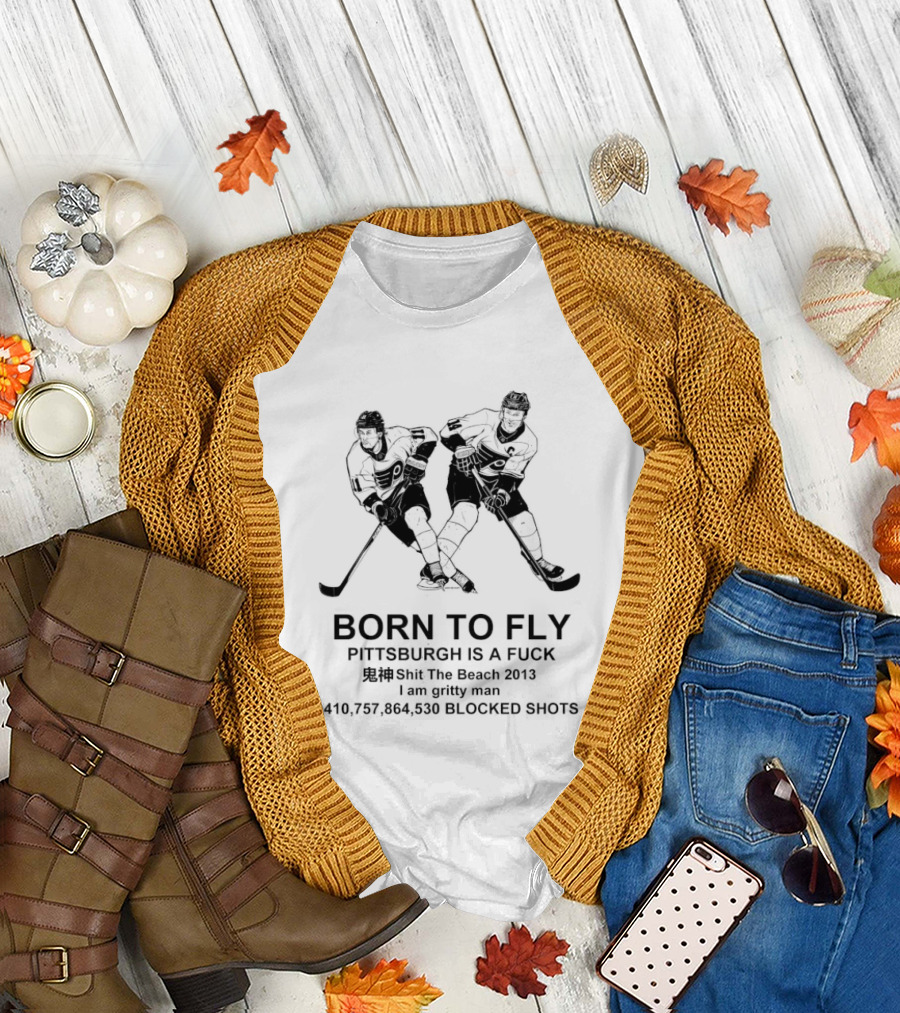 Born to Fly Philadelphia Flyers versus Pittsburgh Rivalry NHL Hockey Blocked Passes T-Shirt