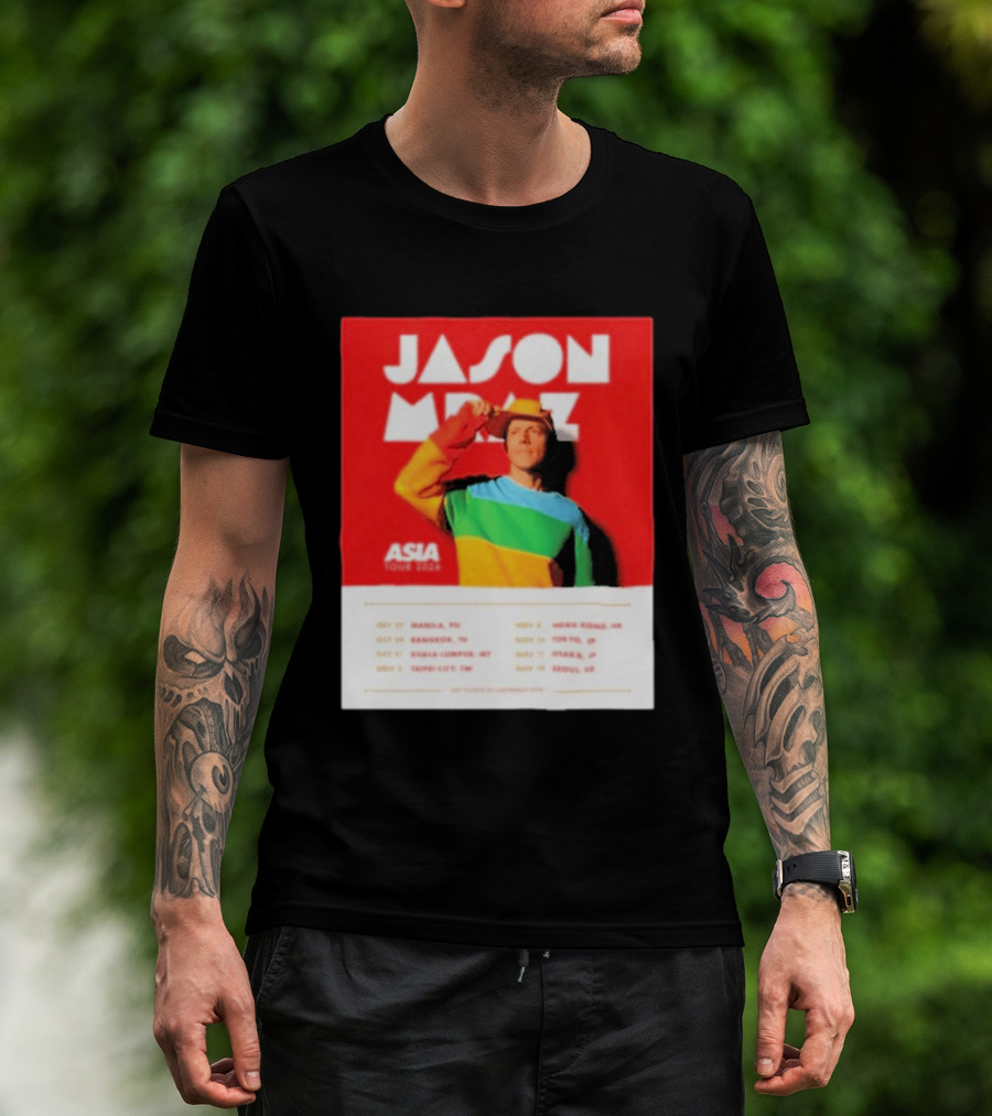 Jason Mraz Asia Tour Manila Bangkok Kuala Lumpur Taipei Hong Kong Tokyo Osaka Seoul 2026 T-Shirt