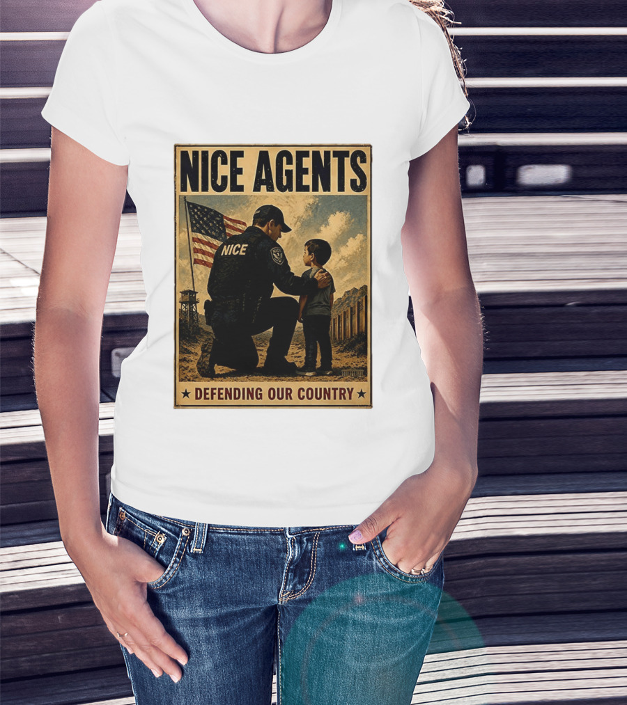 Nice Agents Defending Our Country Flag Patch Officer And Child T-Shirt