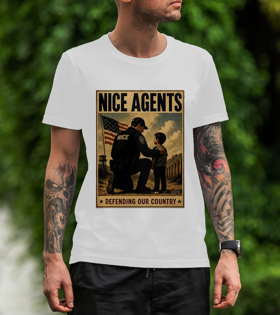 Nice Agents Defending Our Country Flag Patch Officer And Child T-Shirt