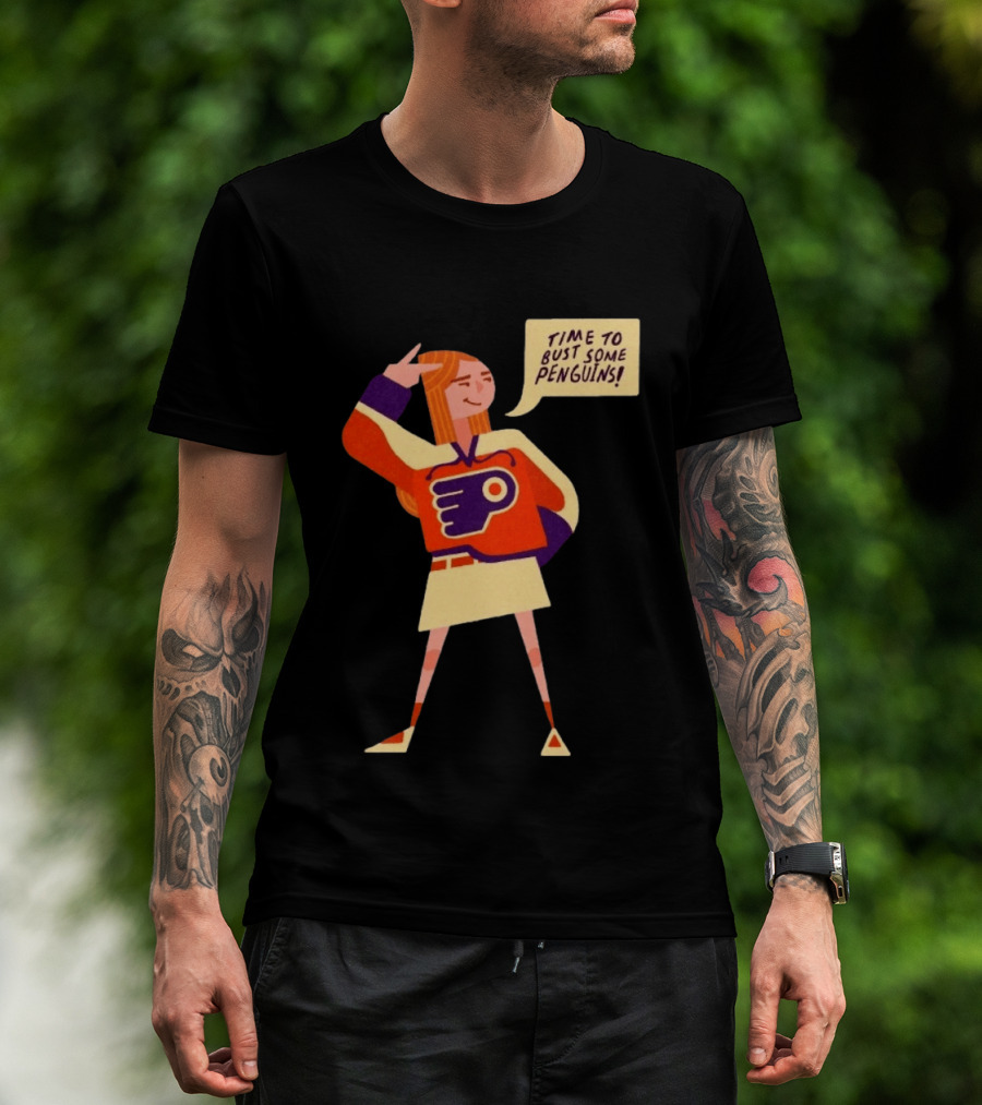 Philadelphia Flyers Time To Bust Some Penguins Retro Cartoon T-Shirt