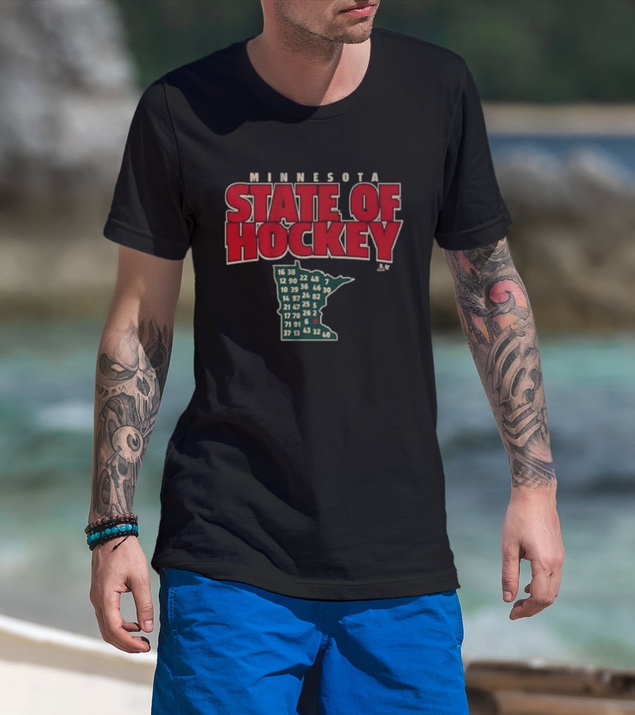 Minnesota State Of Hockey Wild Numbers Map T-Shirt