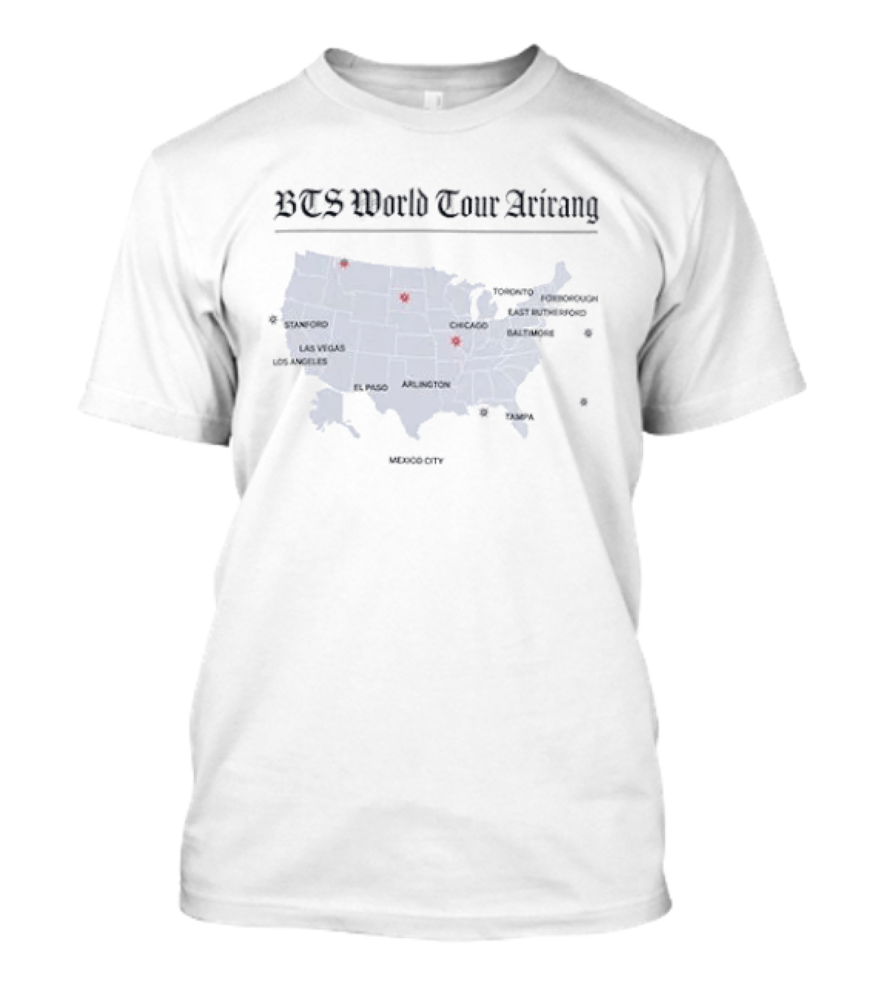 BTS World Tour Arirang Cities Map US Locations T-Shirt