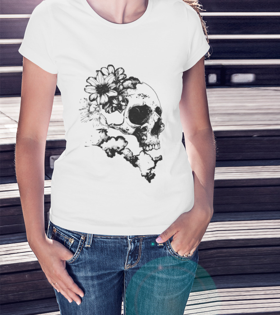 Emery Blooming Skull Watermelon Floral Aesthetic T-Shirt