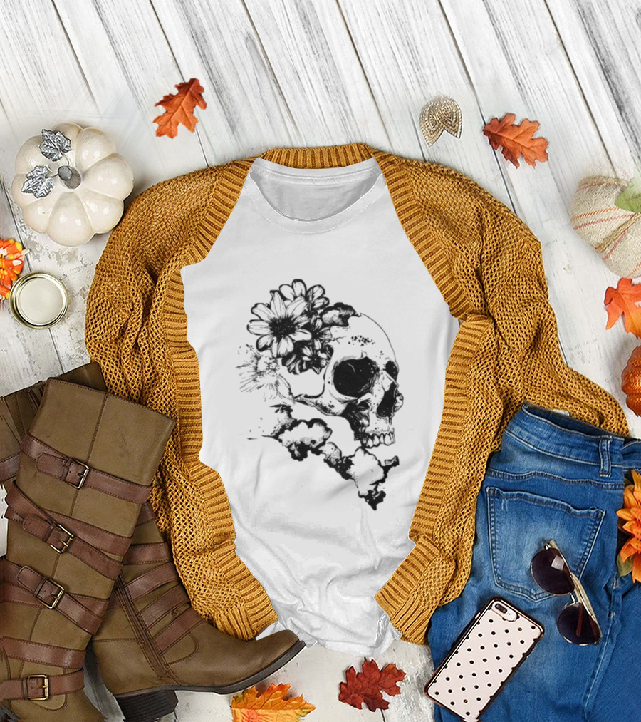 Emery Blooming Skull Watermelon Floral Aesthetic T-Shirt