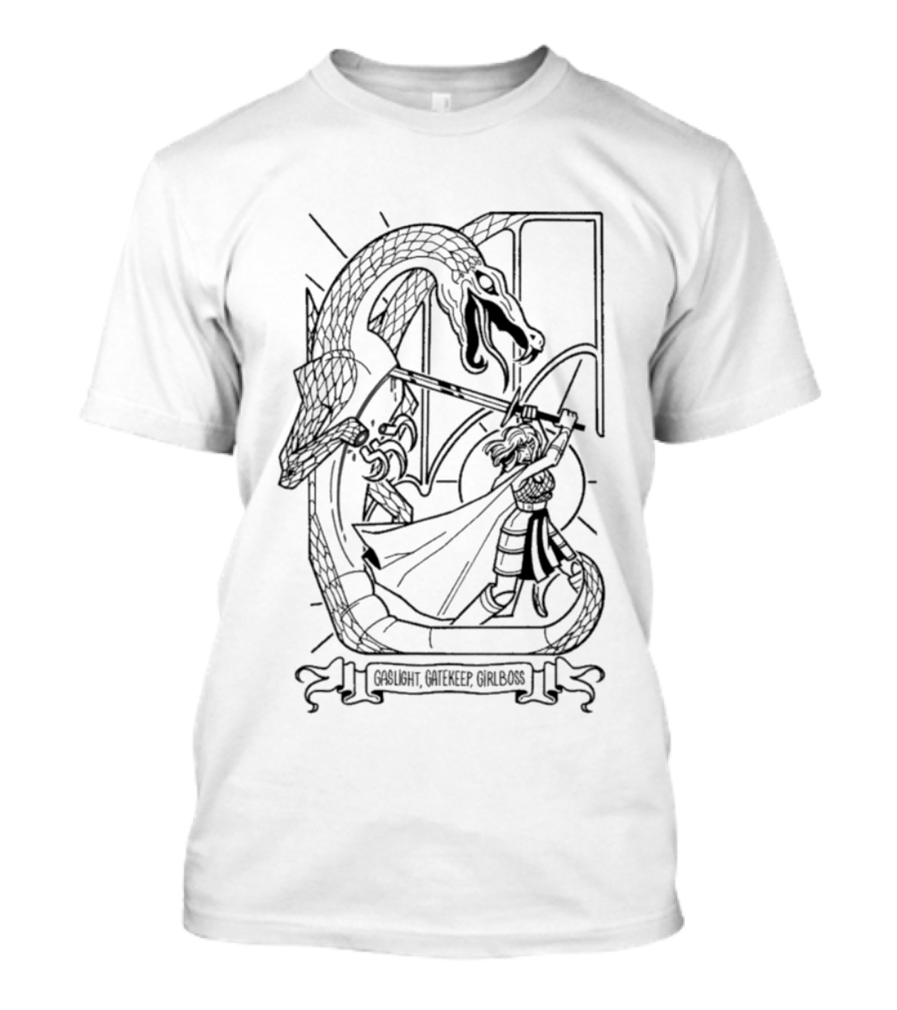 Gaslight Gatekeep Girlboss Lucia Sancho Dragon Battle T-Shirt