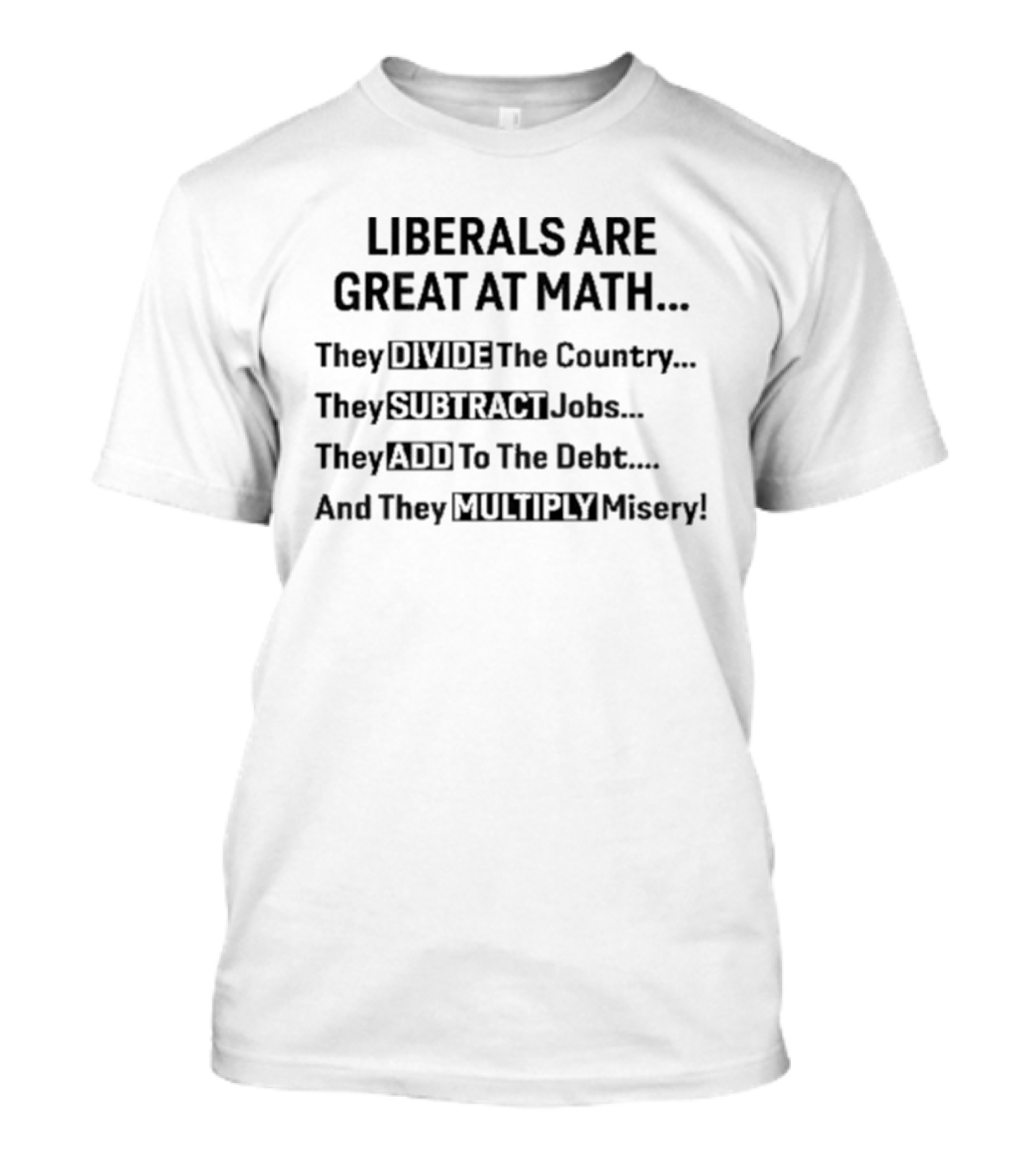 Liberals Are Great At Math Divide Country Subtract Jobs Add Debt Multiply Misery T-Shirt