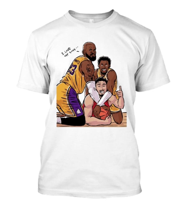 Lebron James Lakers Family Bronny Sengun Cartoon Basketball Scene T-Shirt