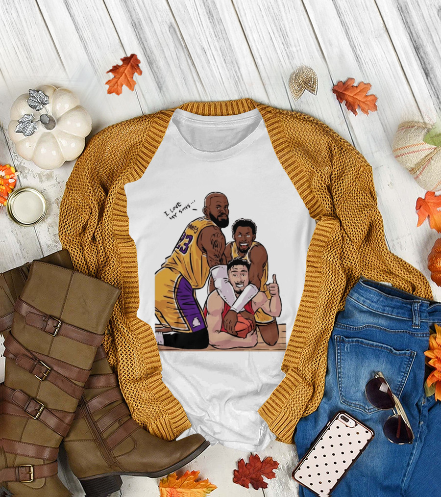 Lebron James Lakers Family Bronny Sengun Cartoon Basketball Scene T-Shirt
