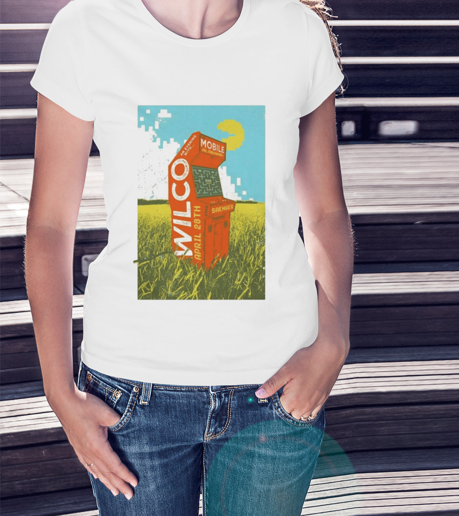 Wilco Saenger Mobile Alabama April 28th Arcade Retro Concert T-Shirt