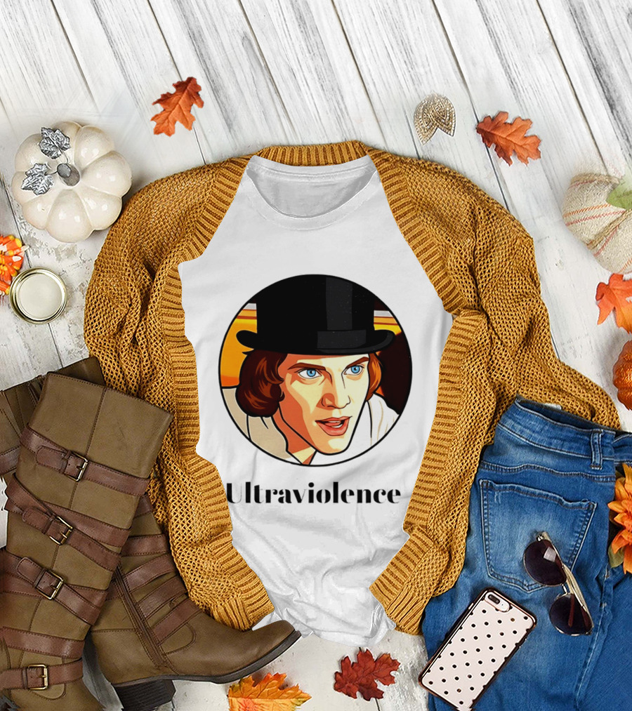 Alex DeLarge Ultraviolence Portrait work Orange T-Shirt