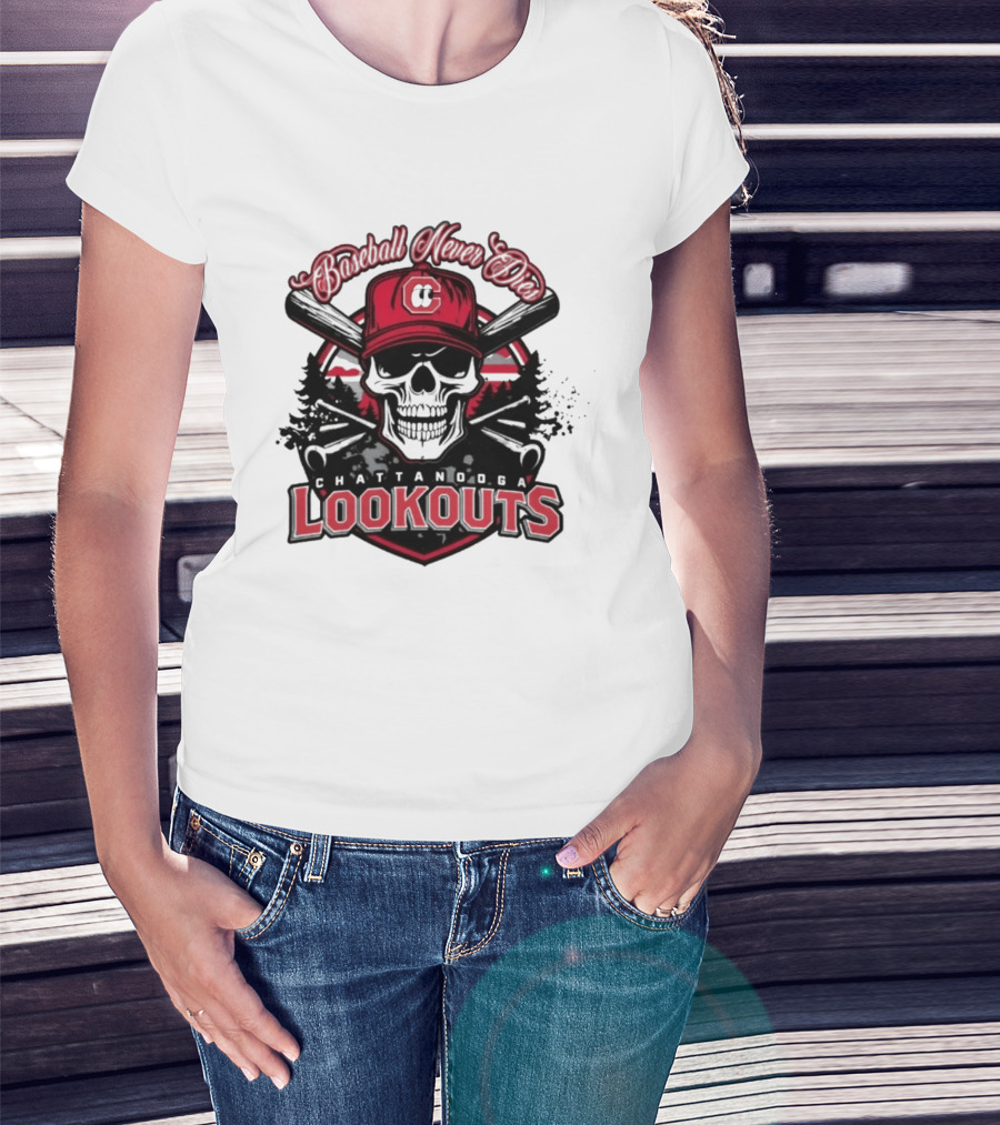 Chattanooga Lookouts Twisted River Skull Bats T-Shirt