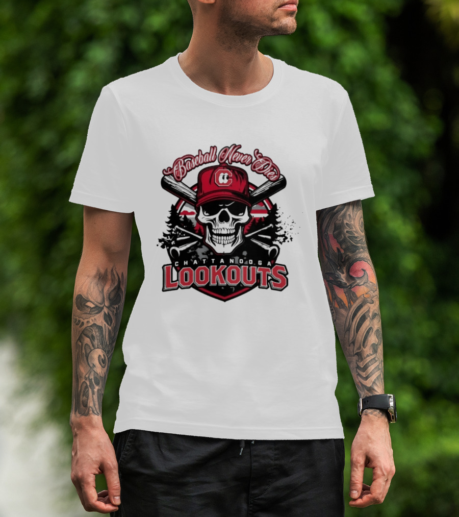 Chattanooga Lookouts Twisted River Skull Bats T-Shirt