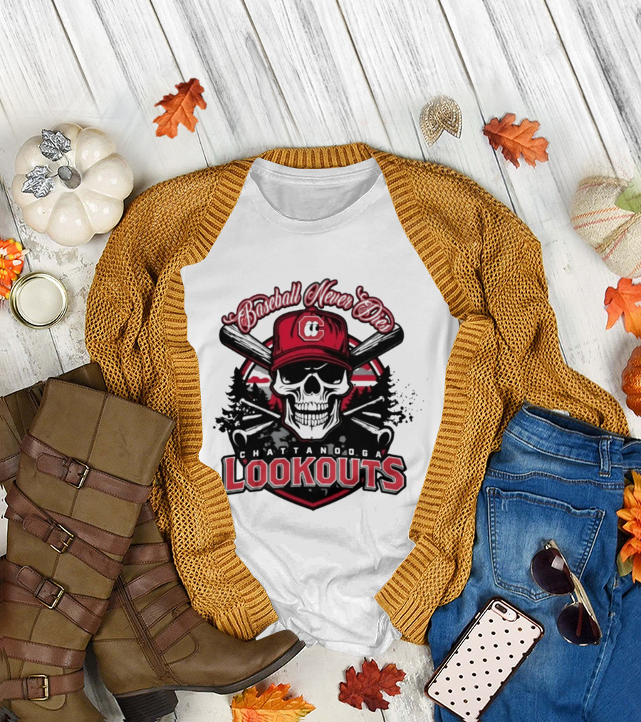 Chattanooga Lookouts Twisted River Skull Bats T-Shirt