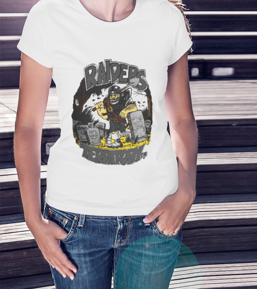 Raiders Territory Cartoon Character With Shovel And Tombstones T-Shirt