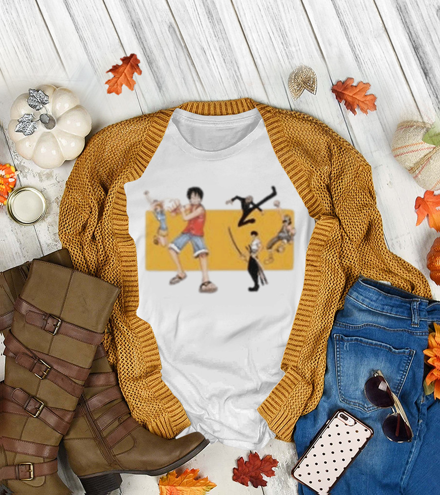 One Piece Classic Anime Characters in Action Pose T-Shirt