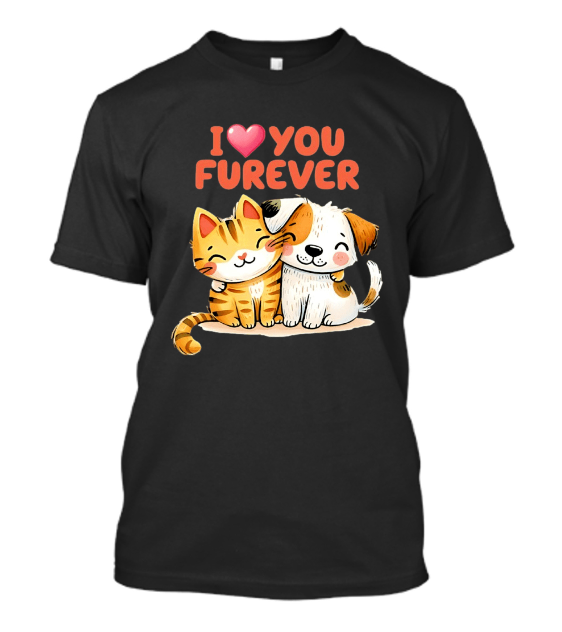 I Love You Furever Cat Hugging Dog T-Shirt