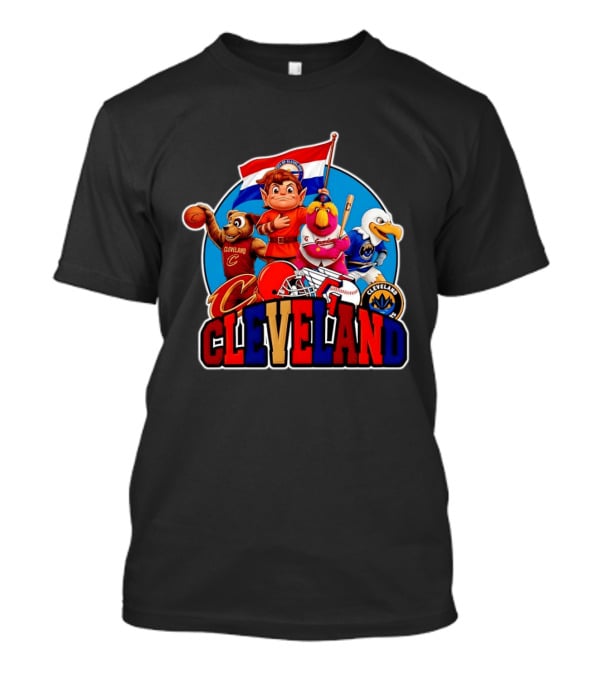 Cleveland City Mascots Cavaliers Guardians Browns Blue Jackets T-Shirt