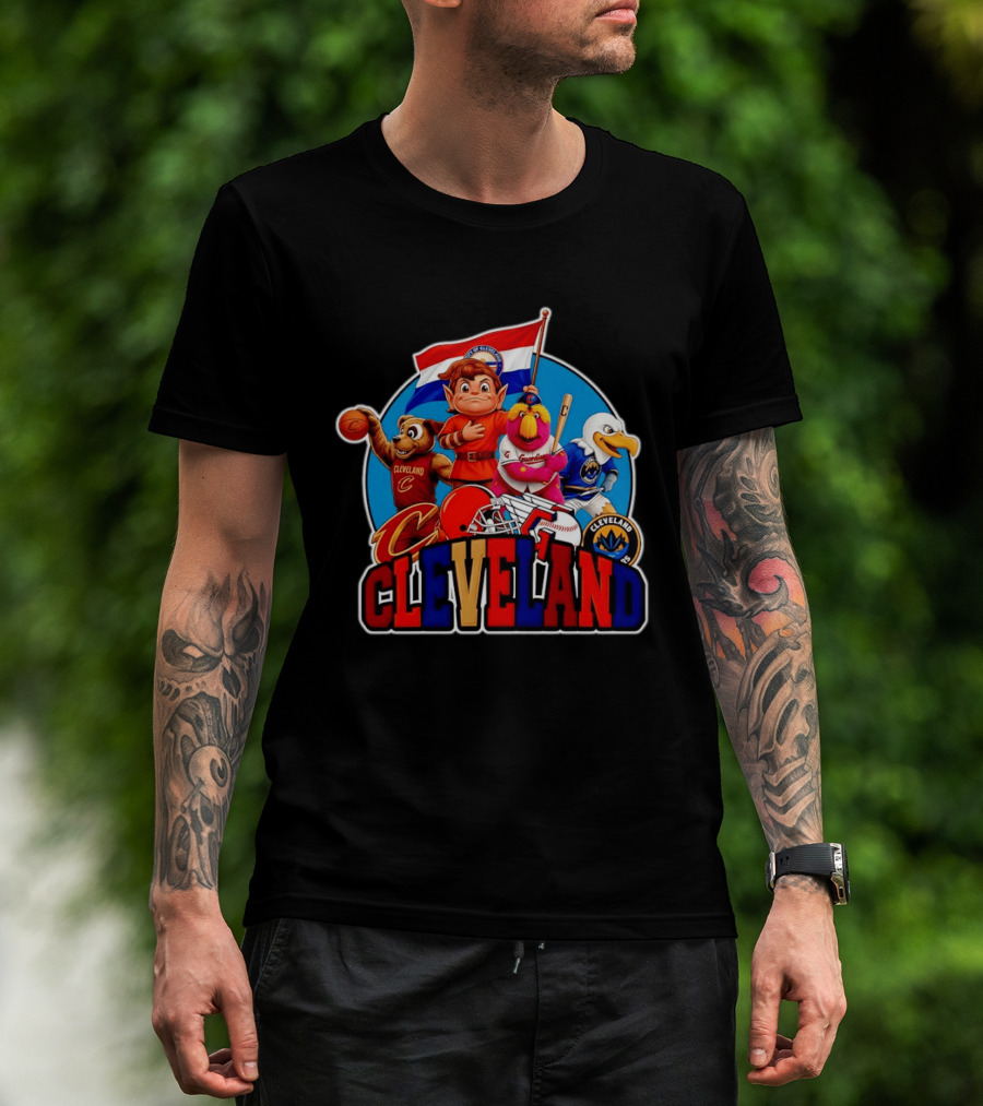 Cleveland City Mascots Cavaliers Guardians Browns Blue Jackets T-Shirt