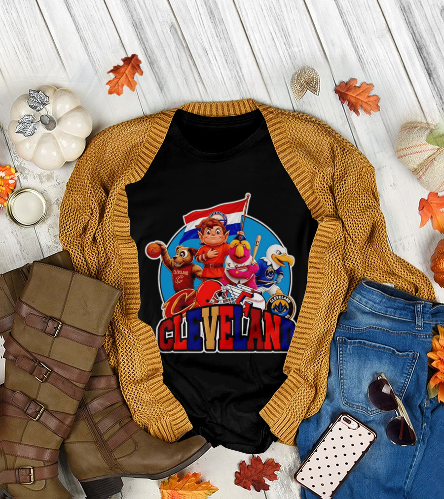 Cleveland City Mascots Cavaliers Guardians Browns Blue Jackets T-Shirt