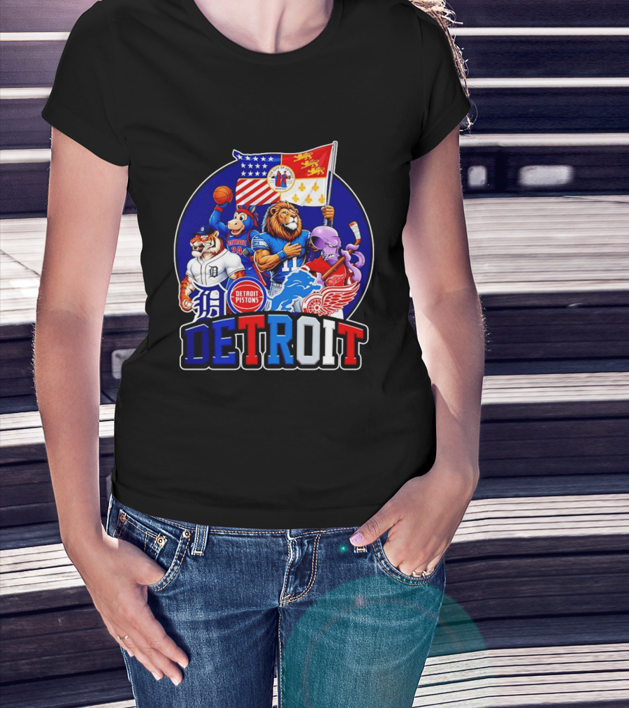 Detroit Pistons Tigers Lions Red Wings City Of Detroit Sports Mascots T-Shirt