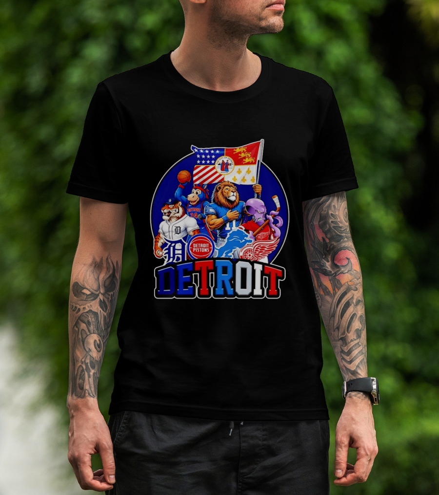 Detroit Pistons Tigers Lions Red Wings City Of Detroit Sports Mascots T-Shirt