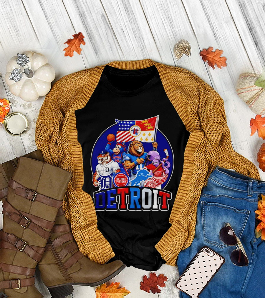 Detroit Pistons Tigers Lions Red Wings City of Detroit Sports Mascots T-Shirt