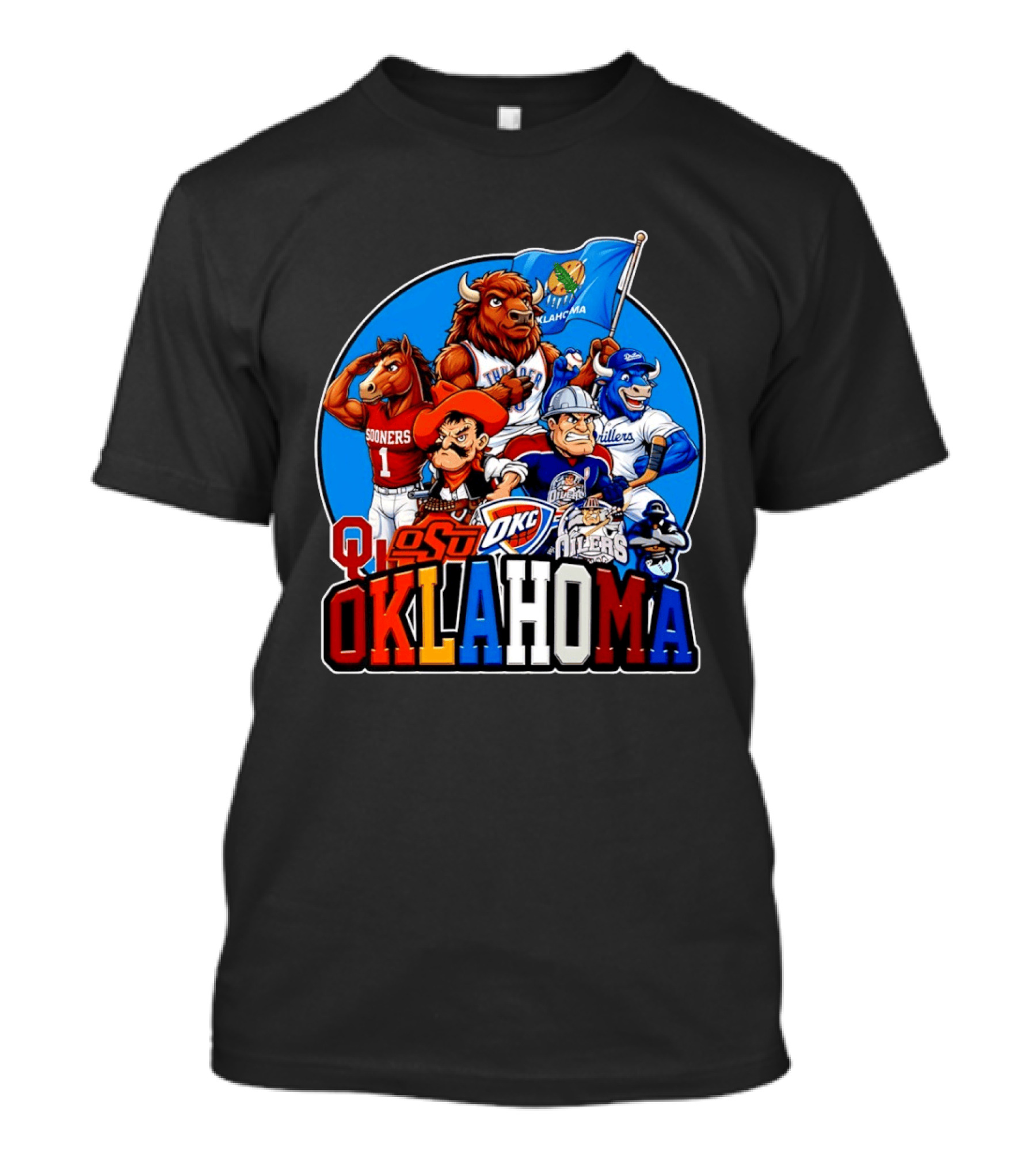 Oklahoma Sooners OSU OKC Thunder Drillers Oilers Mascots Collection T-Shirt
