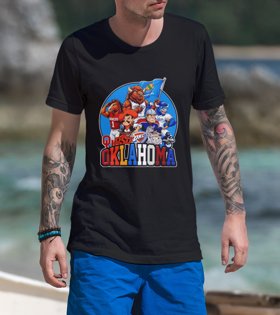 Oklahoma Sooners OSU OKC Thunder Drillers Oilers Mascots Collection T-Shirt