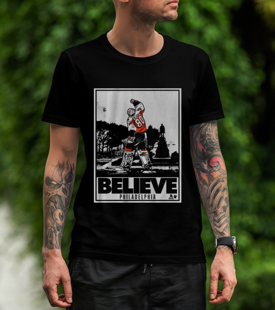 Dan Vladar 80 Jersey Believe Philadelphia Statue Hockey Scene T-Shirt