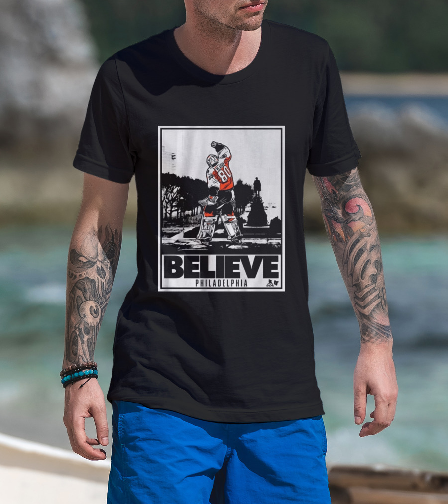 Dan Vladar 80 Jersey Believe Philadelphia Statue Hockey Scene T-Shirt