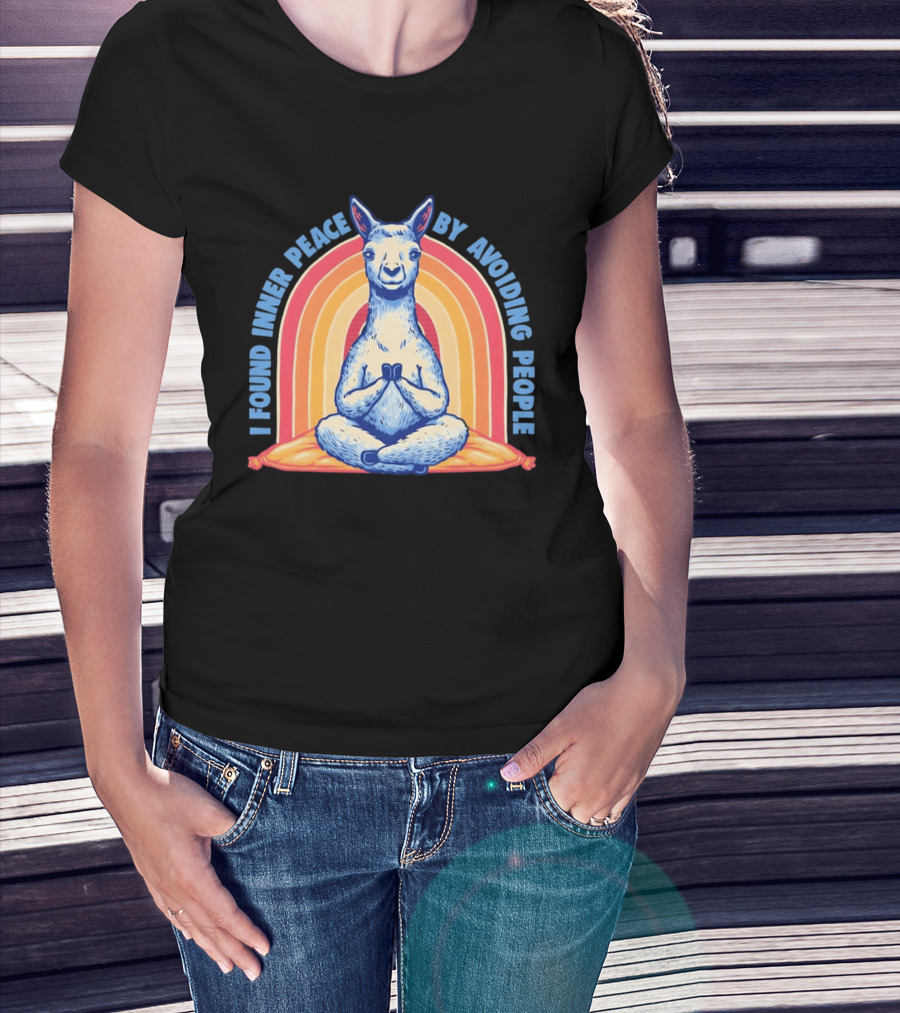 I Found Inner Peace By Avoiding People Meditating Llama Rainbow T-Shirt