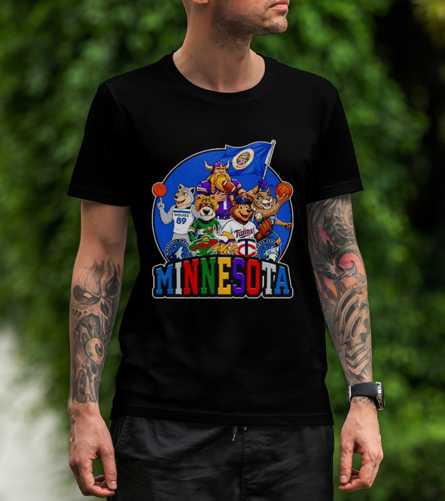 Minnesota Sports Team Characters Vikings Wolves Twins Wild Logos T-Shirt