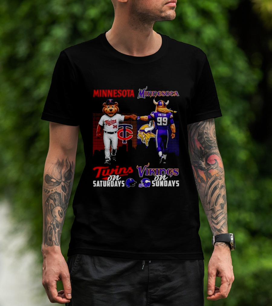Minnesota Twins Saturdays Vs Vikings Sundays Sports Mashup T-Shirt