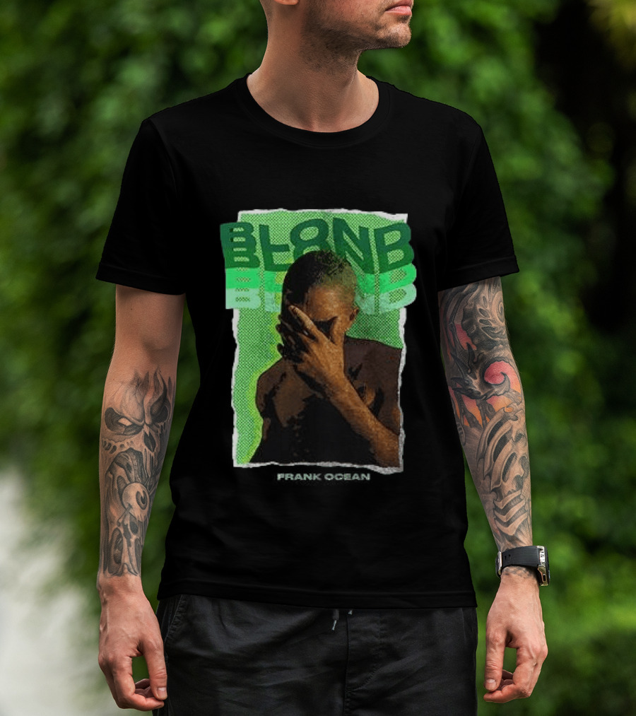 BLOND Frank Ocean Album Cover Art With Green Text And Contemplative Pose T-Shirt